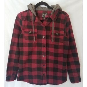 Maroon Plaid Hooded Flannel Jacket